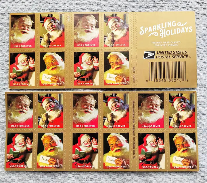 Sparkling Holidays Santa Christmas Forever Postage Stamps (1 Booklet = 20 Pcs) USPS