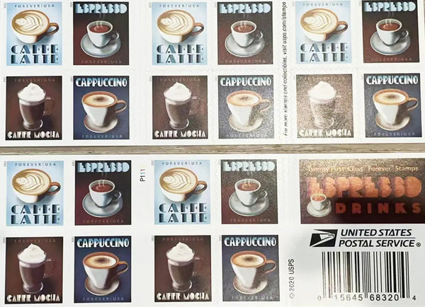 USPS Espresso Drinks coffee Forever Postage Stamps USPS