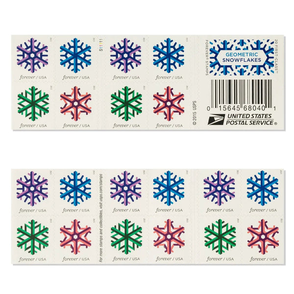USPS Geometric Snowflakes Forever First Class Postage Stamps USPS