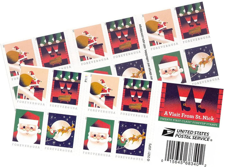 A Visit From St. Nick 2021 USPS Forever First Class Postage Stamps USPS