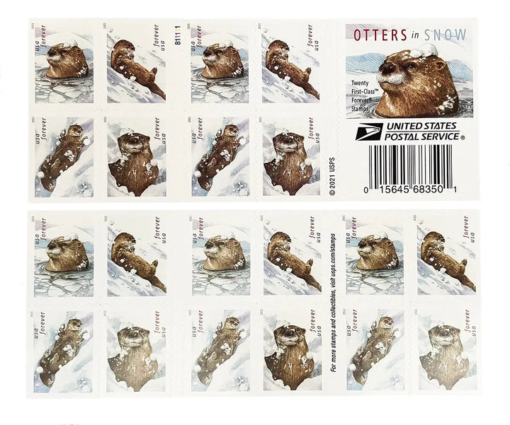 Otters in Snow Forever Postage Stamps USPS