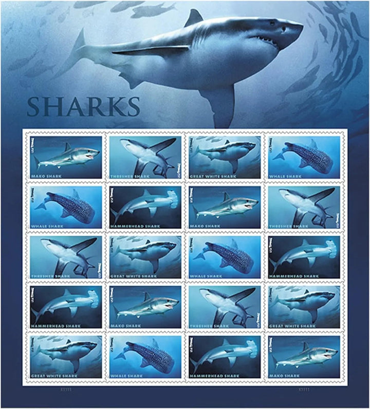 USPS Sharks Ecotourism Conservation Preservation Ecology Nature Forever First Class Postage Stamps USPS