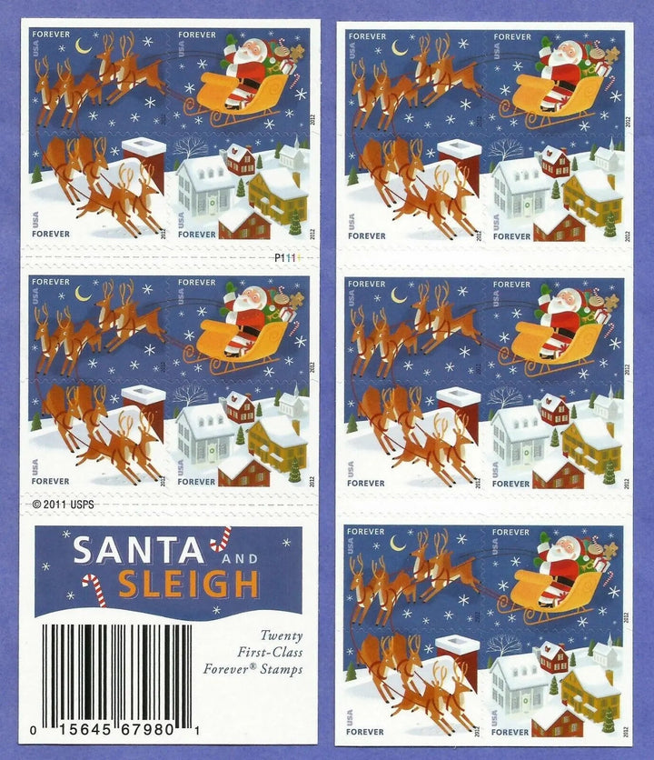 Santa and Sleigh Forever First Class Postage Stamps USPS