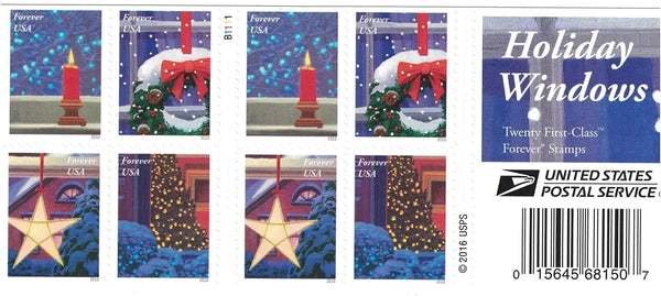 USPS Holiday Windows Forever First Class Postage Stamps USPS