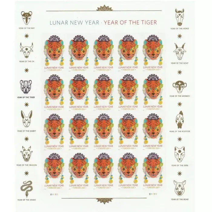 Year of the Tiger Celebrates Lunar New Year Forever Postage Stamps (1 Sheet = 20 Pcs) USPS
