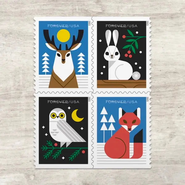 Winter Woodland Animals Forever First Class Postage Stamps USPS