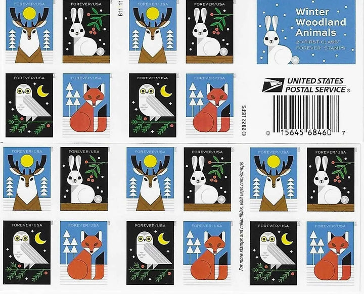Winter Woodland Animals Forever First Class Postage Stamps USPS